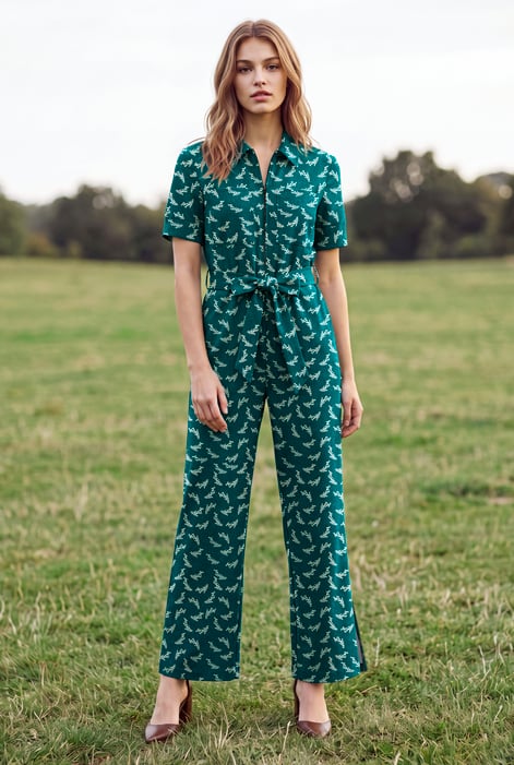 Womens Zip Through Wide Leg Jumpsuit