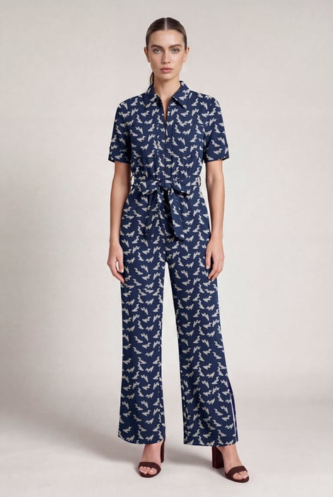 Womens Zip Through Wide Leg Jumpsuit