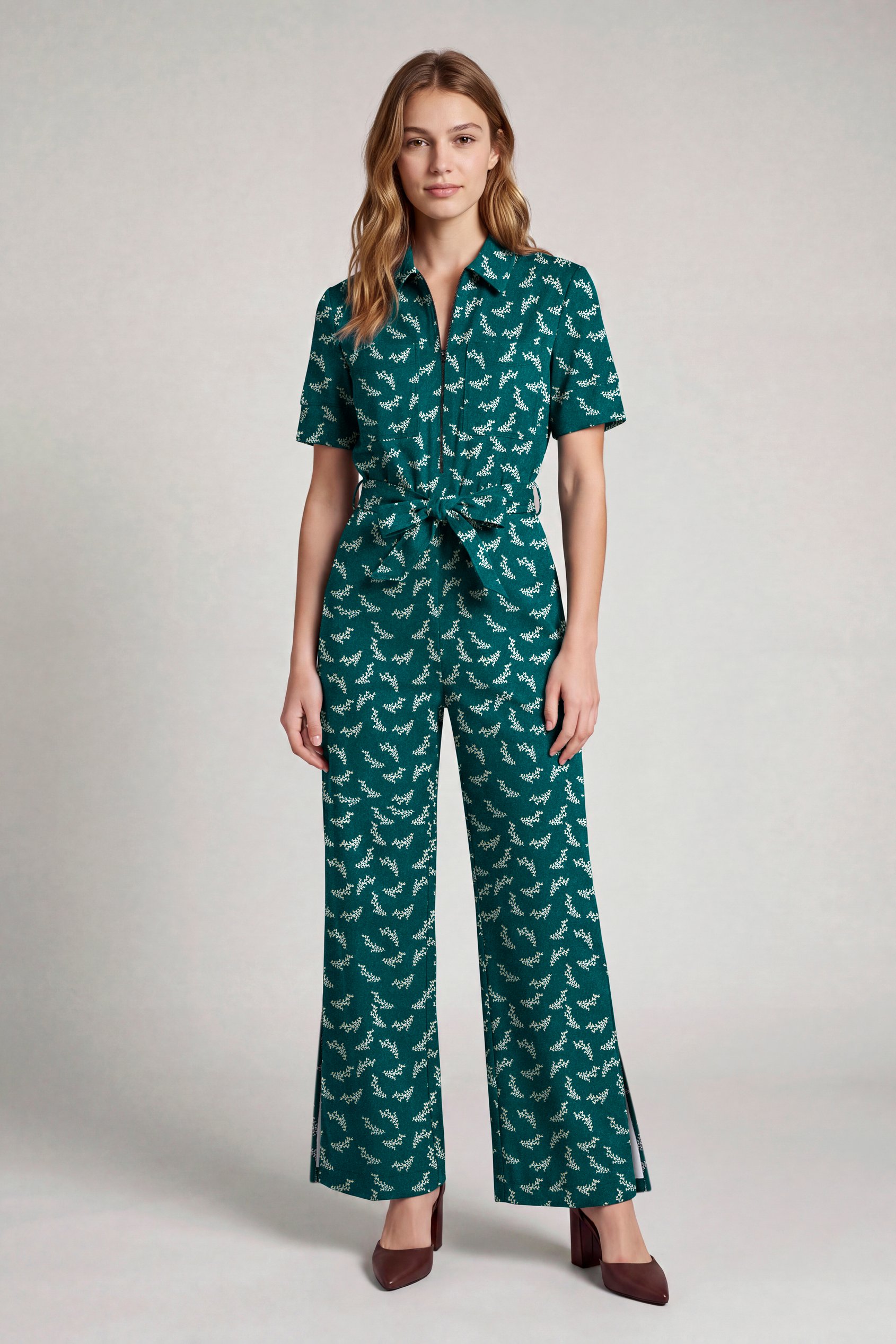 Womens Zip Through Wide Leg Jumpsuit
