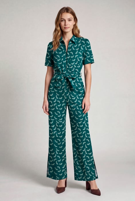 Womens Zip Through Wide Leg Jumpsuit
