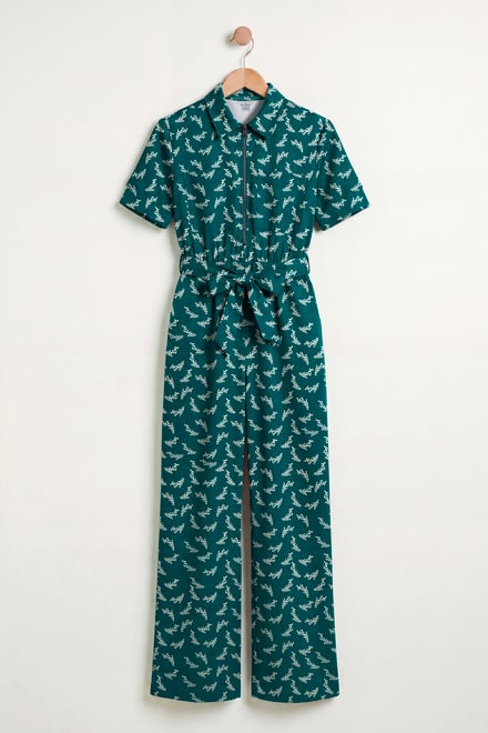 Womens Zip Through Wide Leg Jumpsuit