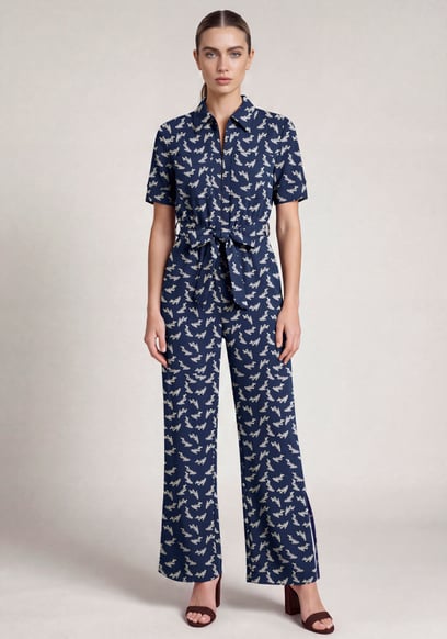 Womens Zip Through Wide Leg Jumpsuit