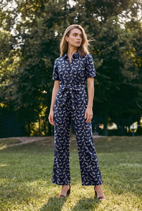 Womens Zip Through Wide Leg Jumpsuit