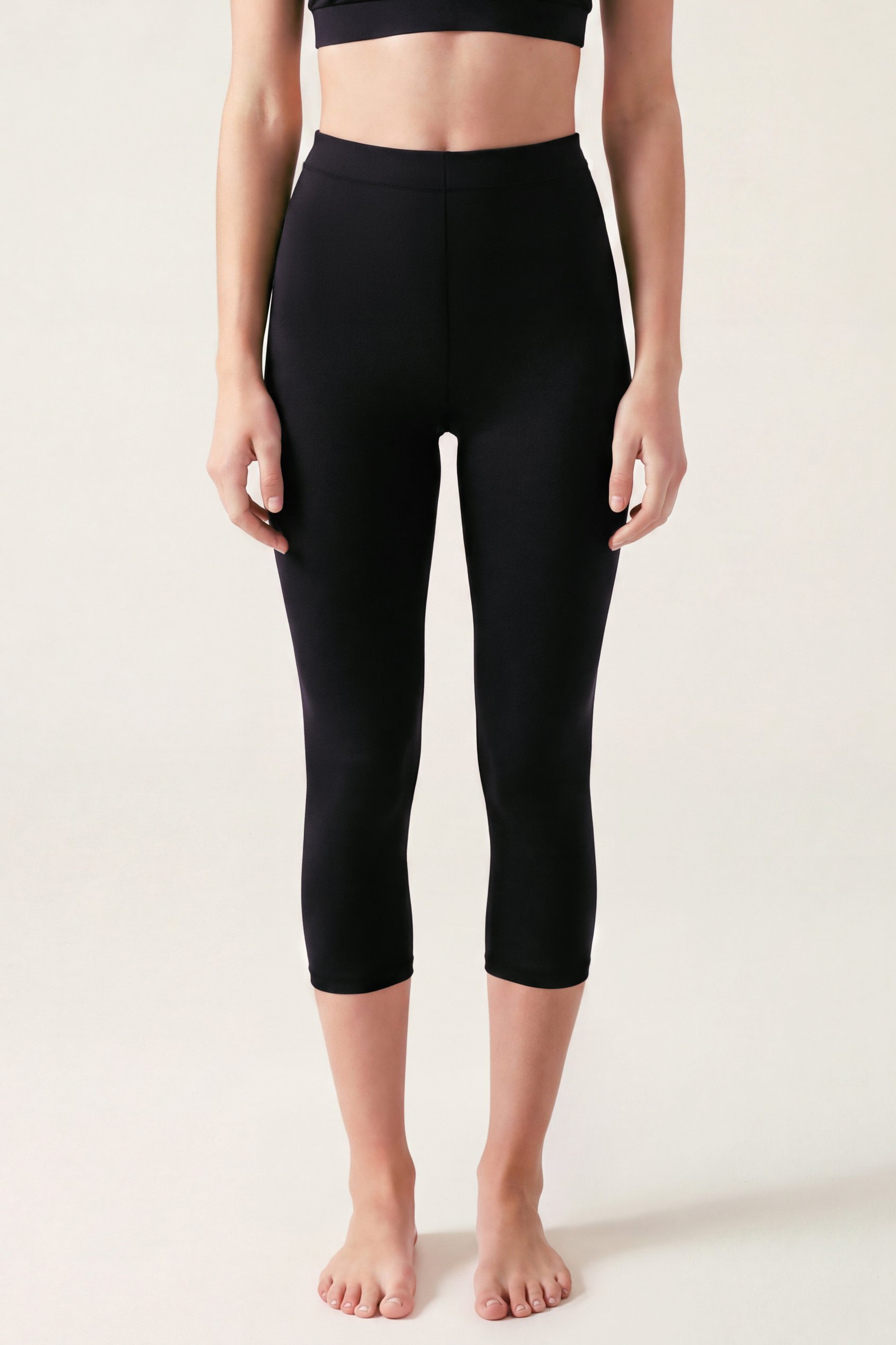 Enorsia Women's Black High-Waisted 3/4 Length Everyday Leggings - Uk 16