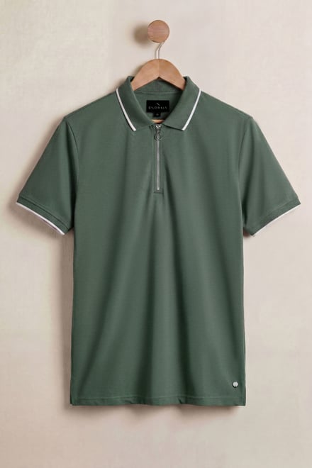 Regular Fit Tipped Quarter Zip Polo Shirt