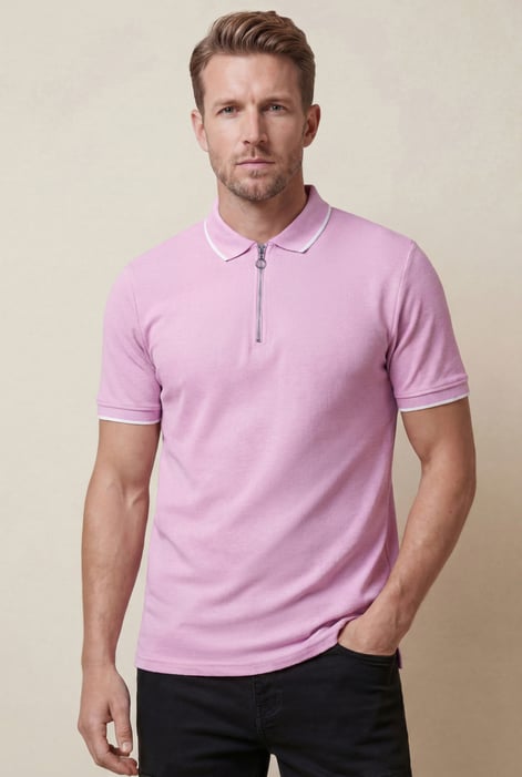 Regular Fit Tipped Quarter Zip Polo Shirt