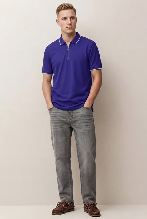 Regular Fit Tipped Quarter Zip Polo Shirt