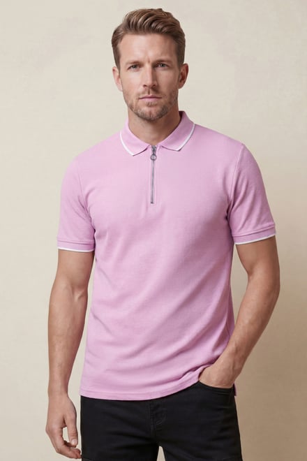 Regular Fit Tipped Quarter Zip Polo Shirt