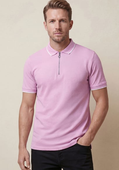 Regular Fit Tipped Quarter Zip Polo Shirt
