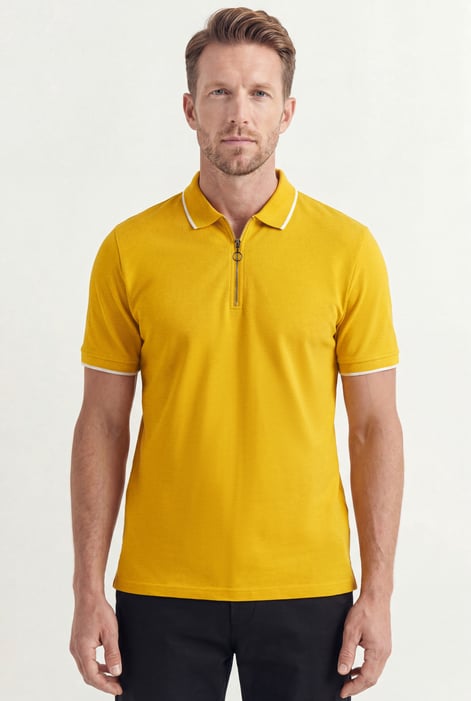 Regular Fit Tipped Quarter Zip Polo Shirt