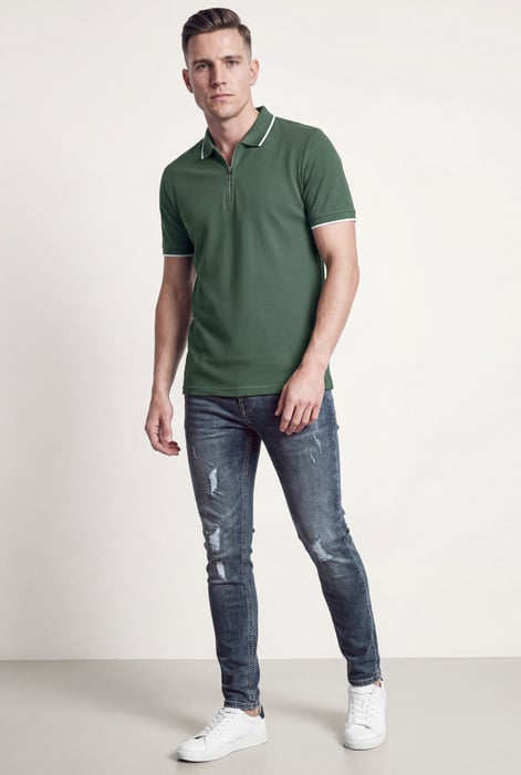 Regular Fit Tipped Quarter Zip Polo Shirt
