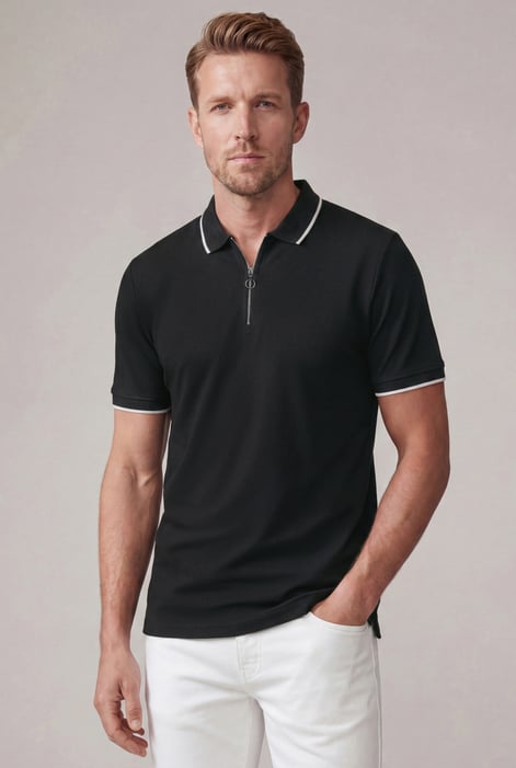 Regular Fit Tipped Quarter Zip Polo Shirt