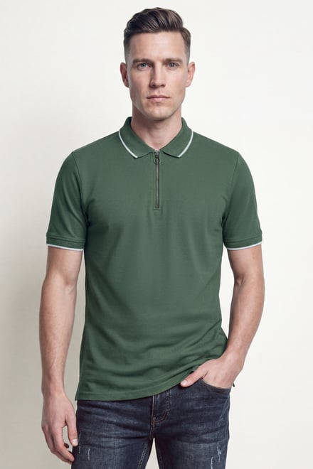 Regular Fit Tipped Quarter Zip Polo Shirt