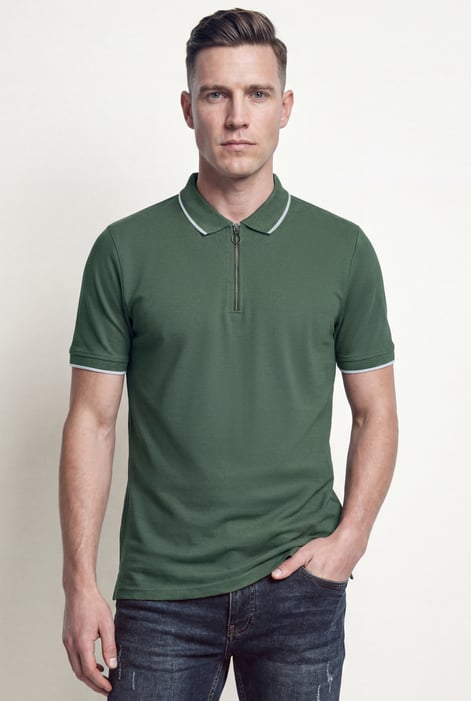 Regular Fit Tipped Quarter Zip Polo Shirt