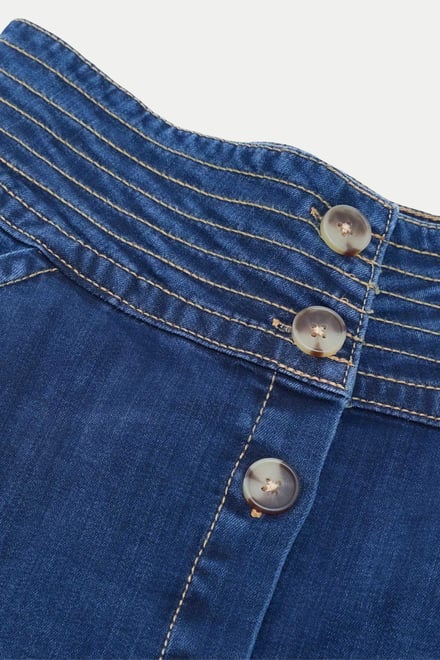 Button Detail Denim A-Line Midi Skirt
