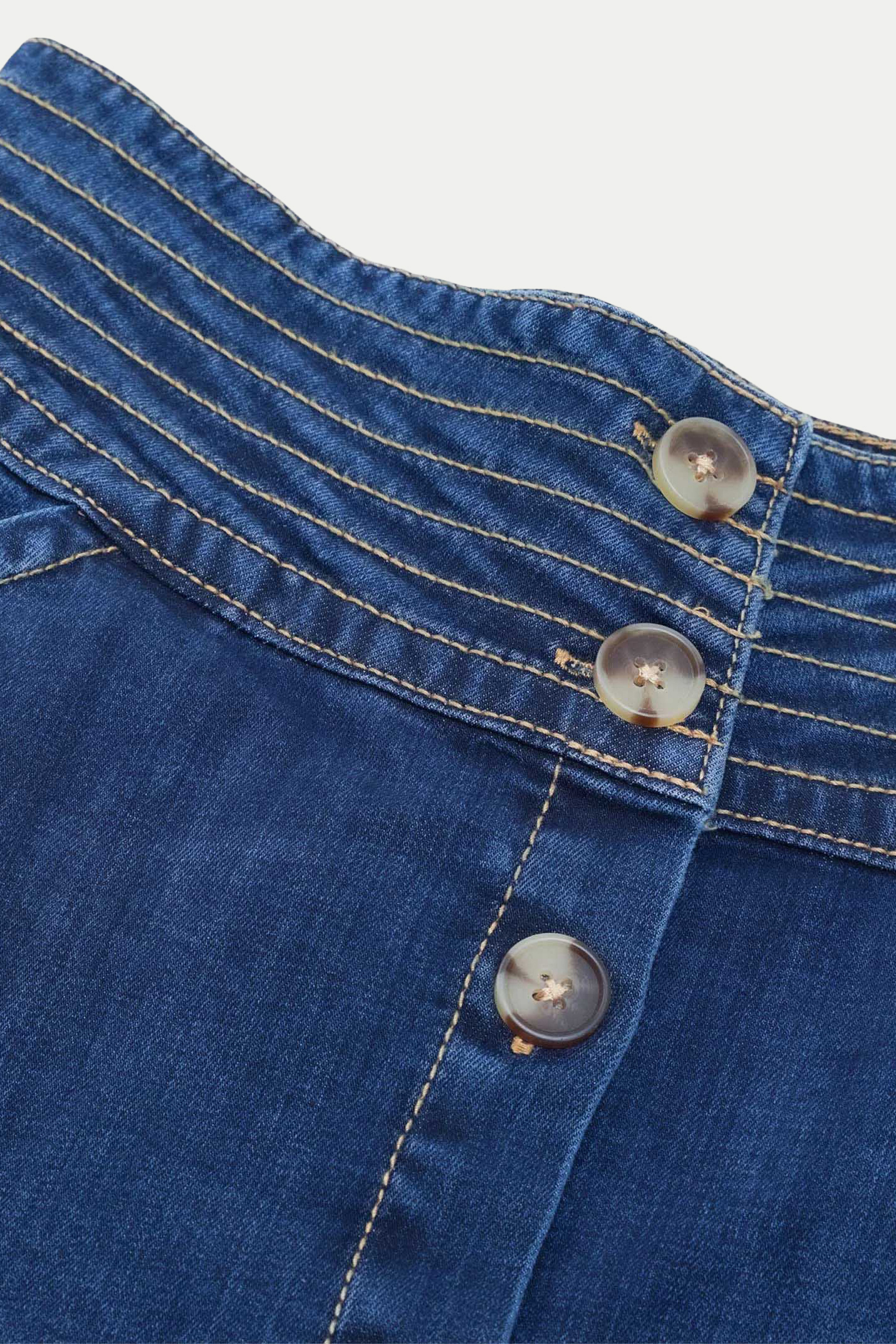 Button Detail Denim A-Line Midi Skirt