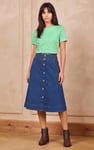 Button Detail Denim A-Line Midi Skirt
