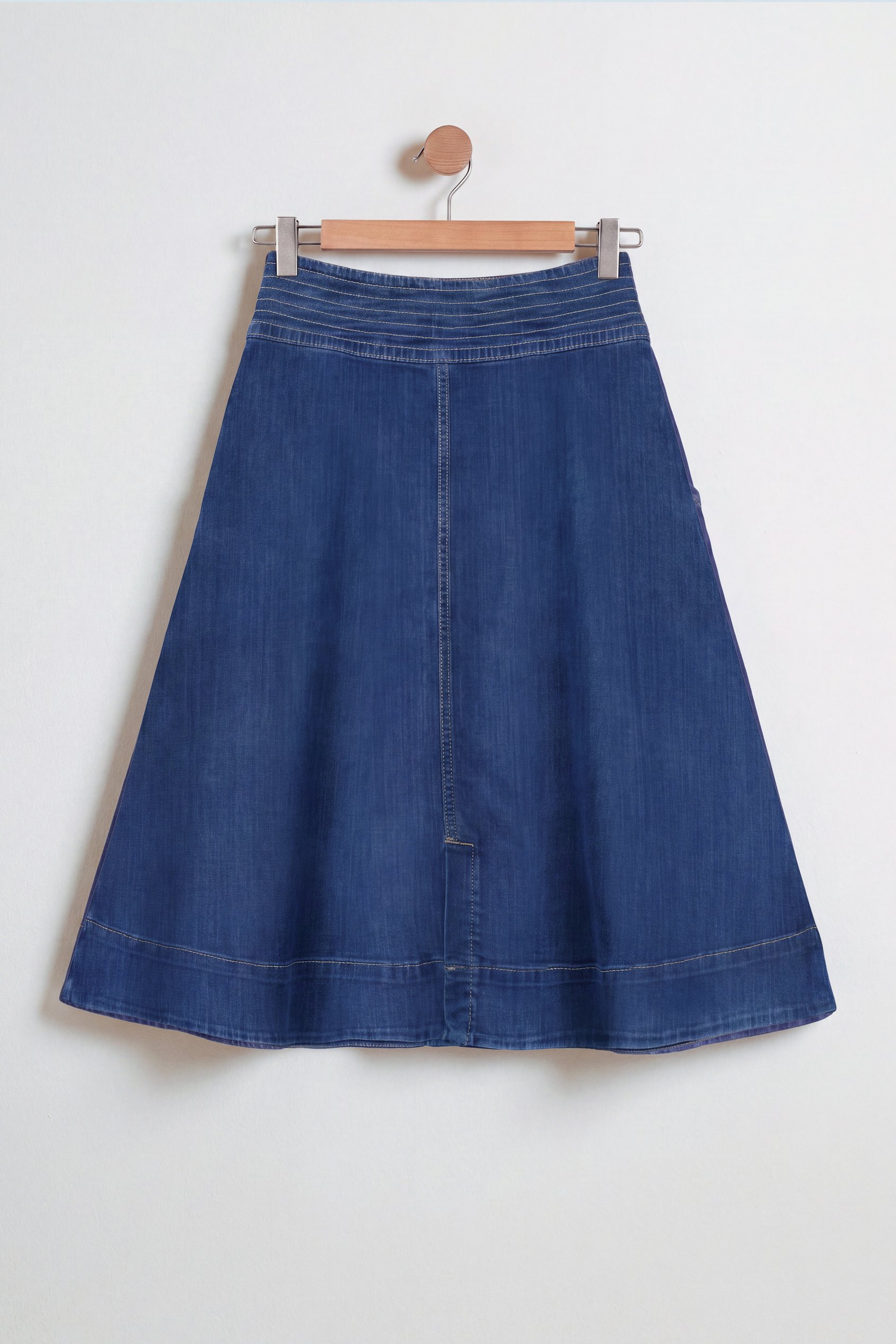 Button Detail Denim A-Line Midi Skirt