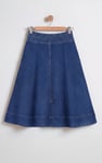 Button Detail Denim A-Line Midi Skirt