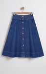 Button Detail Denim A-Line Midi Skirt