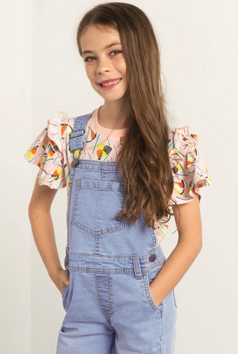 Girls Light Blue 5 Pockets Denim Dungarees(2/3yrs-8/9yrs)