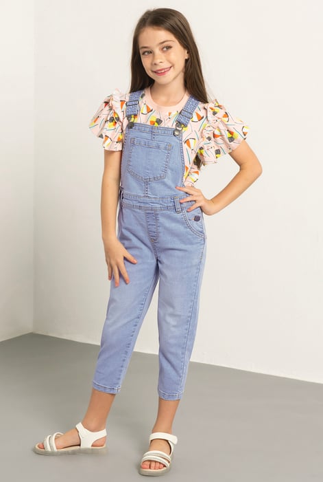 Girls Light Blue 5 Pockets Denim Dungarees(2/3yrs-8/9yrs)