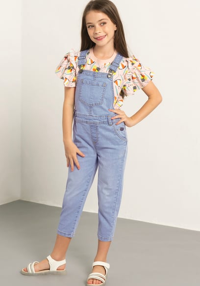 Girls 5 Pockets Denim Dungarees(2/3yrs-8/9yrs)