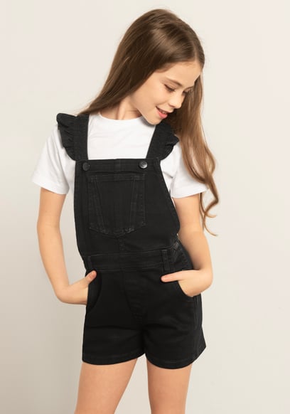 Girls Denim Ruffle Sleeve Short Dungarees(2/3yrs-8/9yrs)