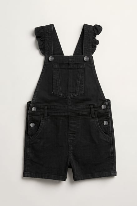 Girls Denim Ruffle Sleeve Short Dungarees(2/3yrs-8/9yrs)