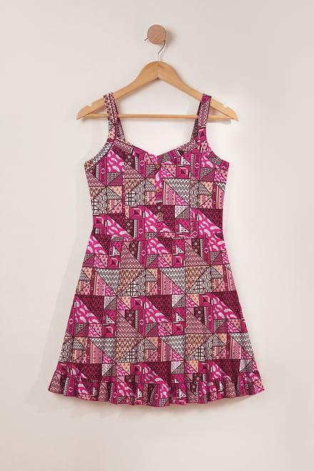 Geometric Print Frill Hem Mini Dress