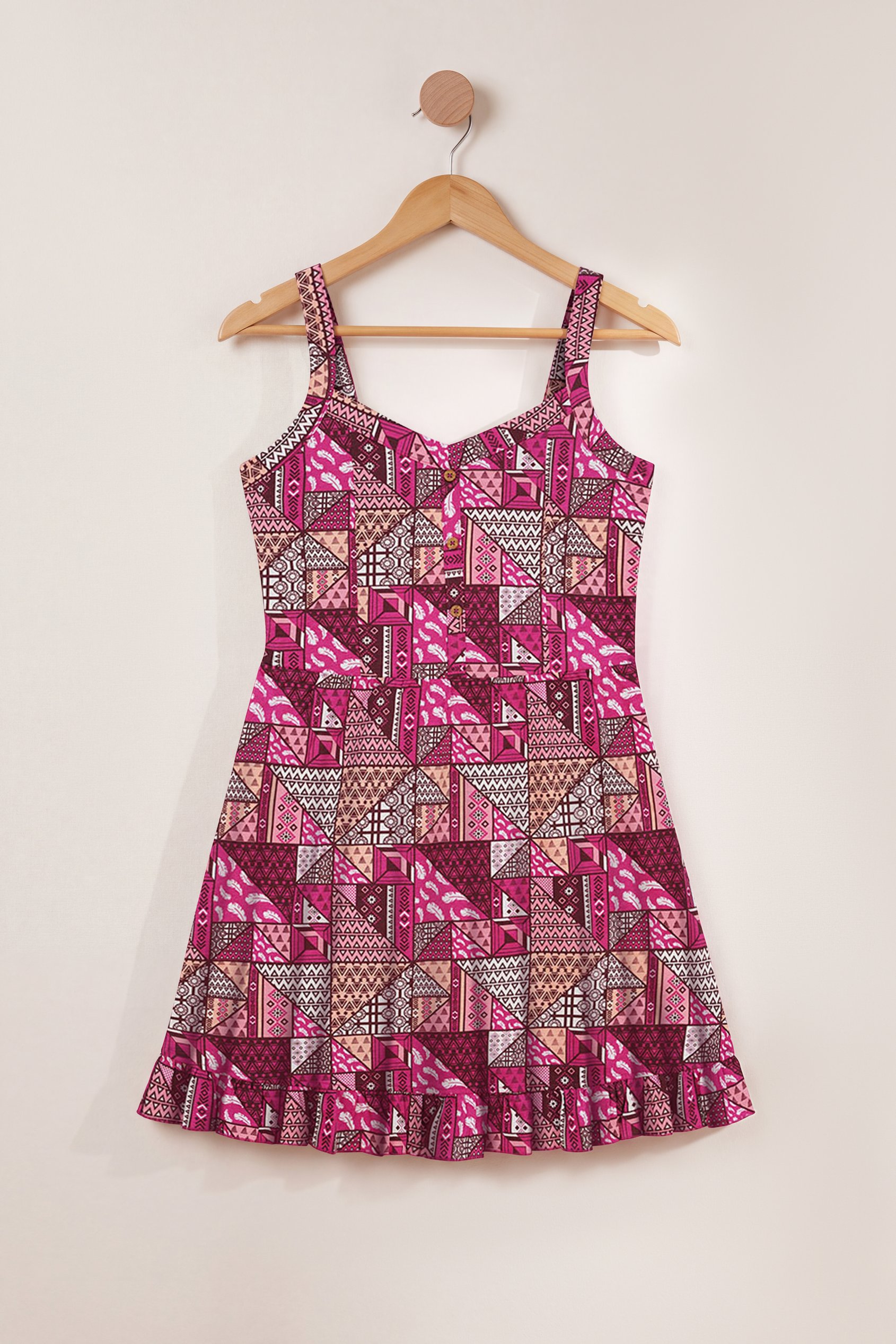 Geometric Print Frill Hem Mini Dress