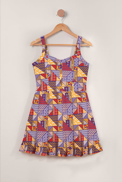 Geometric Print Frill Hem Mini Dress