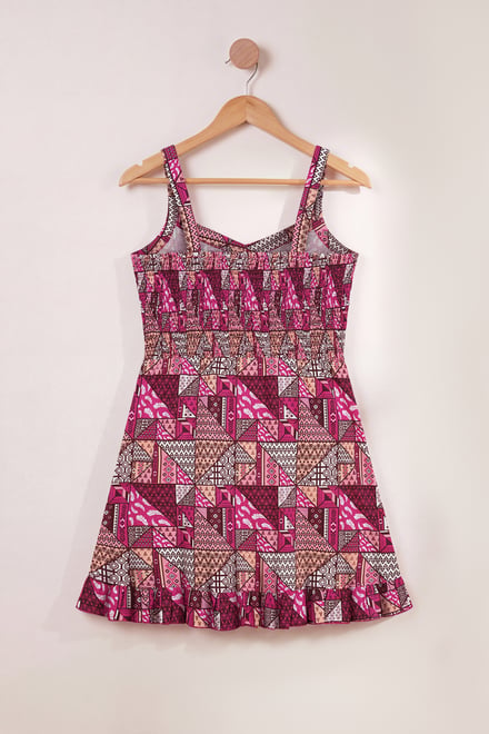 Geometric Print Frill Hem Mini Dress