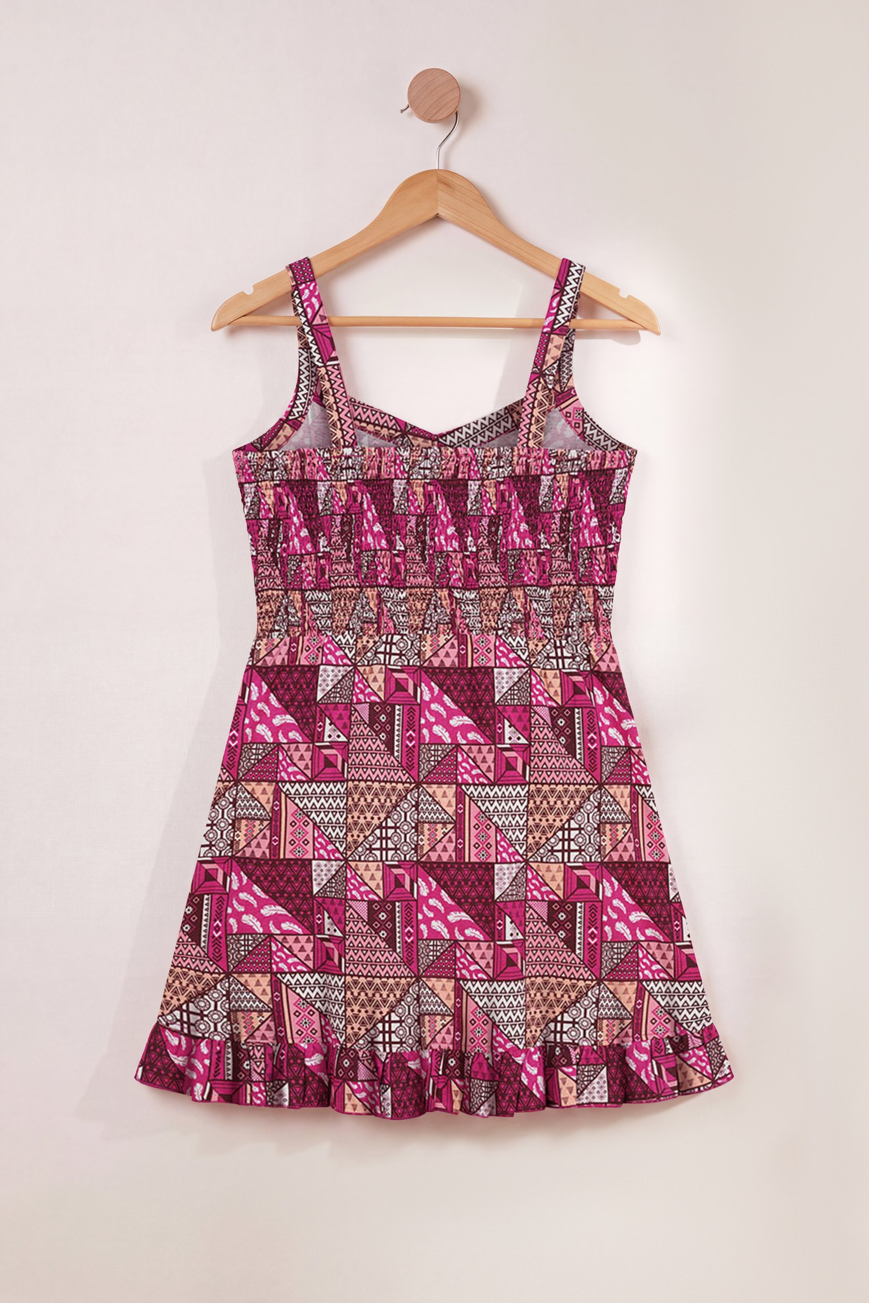 Geometric Print Frill Hem Mini Dress
