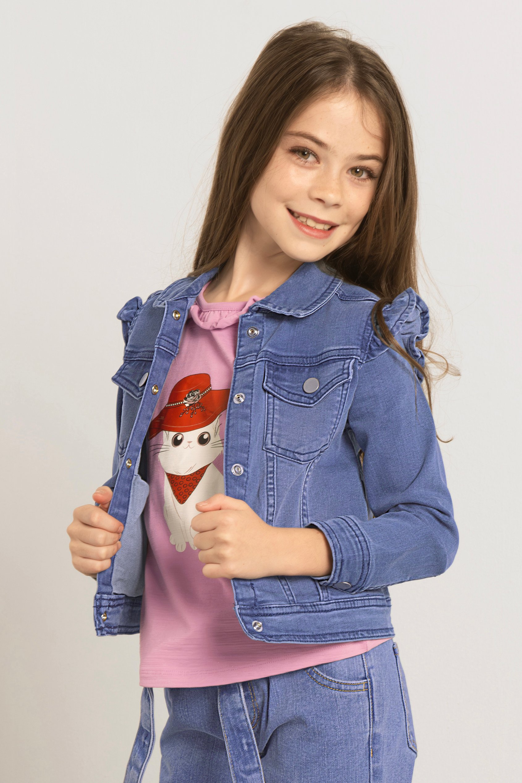 Girls Frill Shoulder Denim Jacket (2/3yrs-8/9yrs)