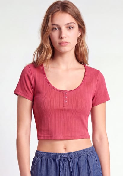 Ribbed Button-Up Short Sleeve T-Shirts