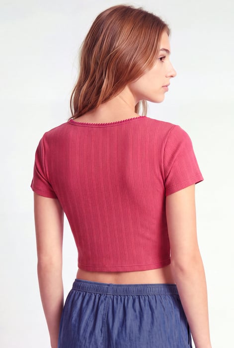 Ribbed Button-Up Short Sleeve T-Shirts