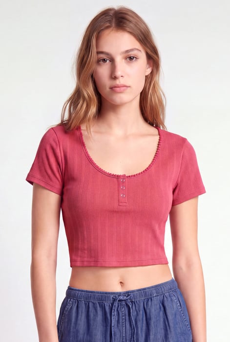 Ribbed Button-Up Short Sleeve T-Shirts