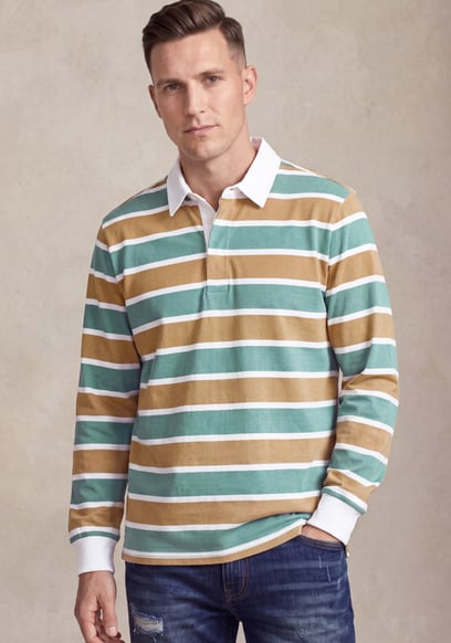 Men's Striped Long Sleeve  Polo Shirt