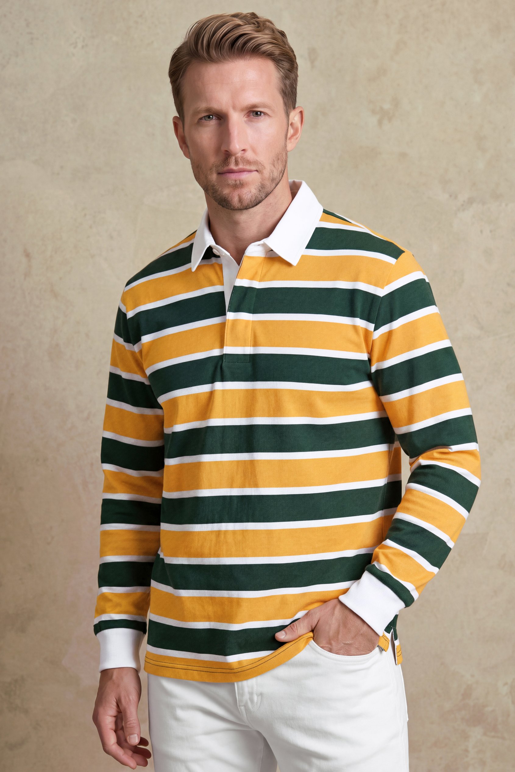 Men's Striped Long Sleeve  Polo Shirt