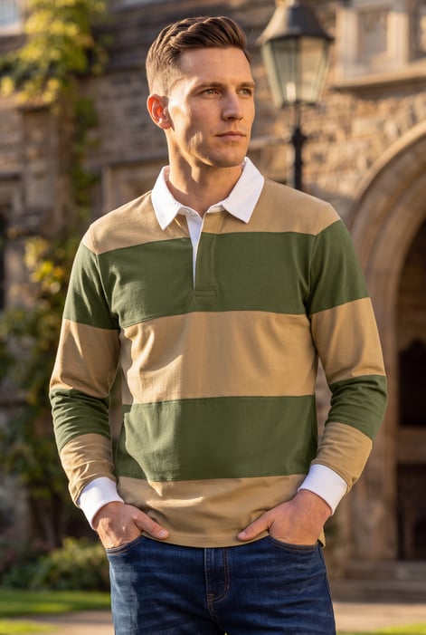 Colour Block Woven Collar L/S Polo Shirt
