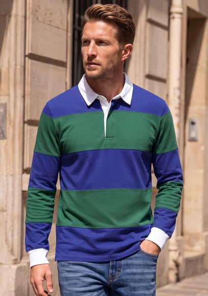 Colour Block Woven Collar L/S Polo Shirt