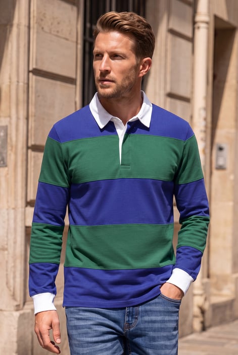 Colour Block Woven Collar L/S Polo Shirt