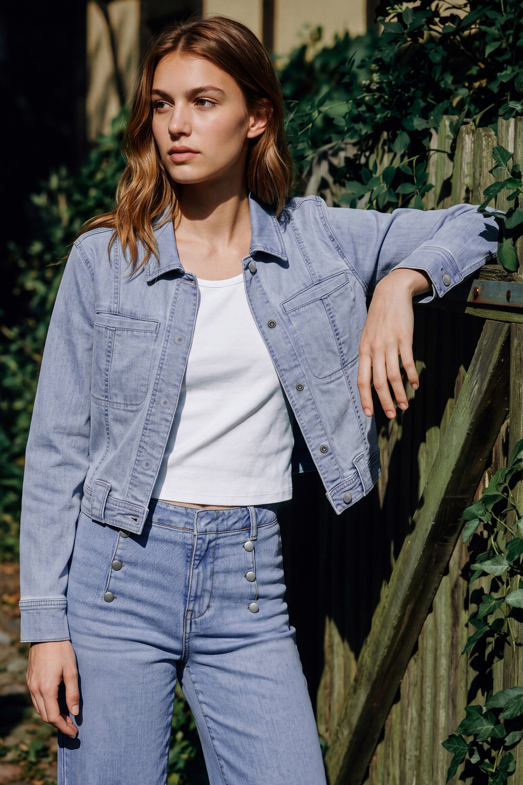 Enorsia Women's Light Blue Boxy Fit Cropped Denim Jacket - Uk 16