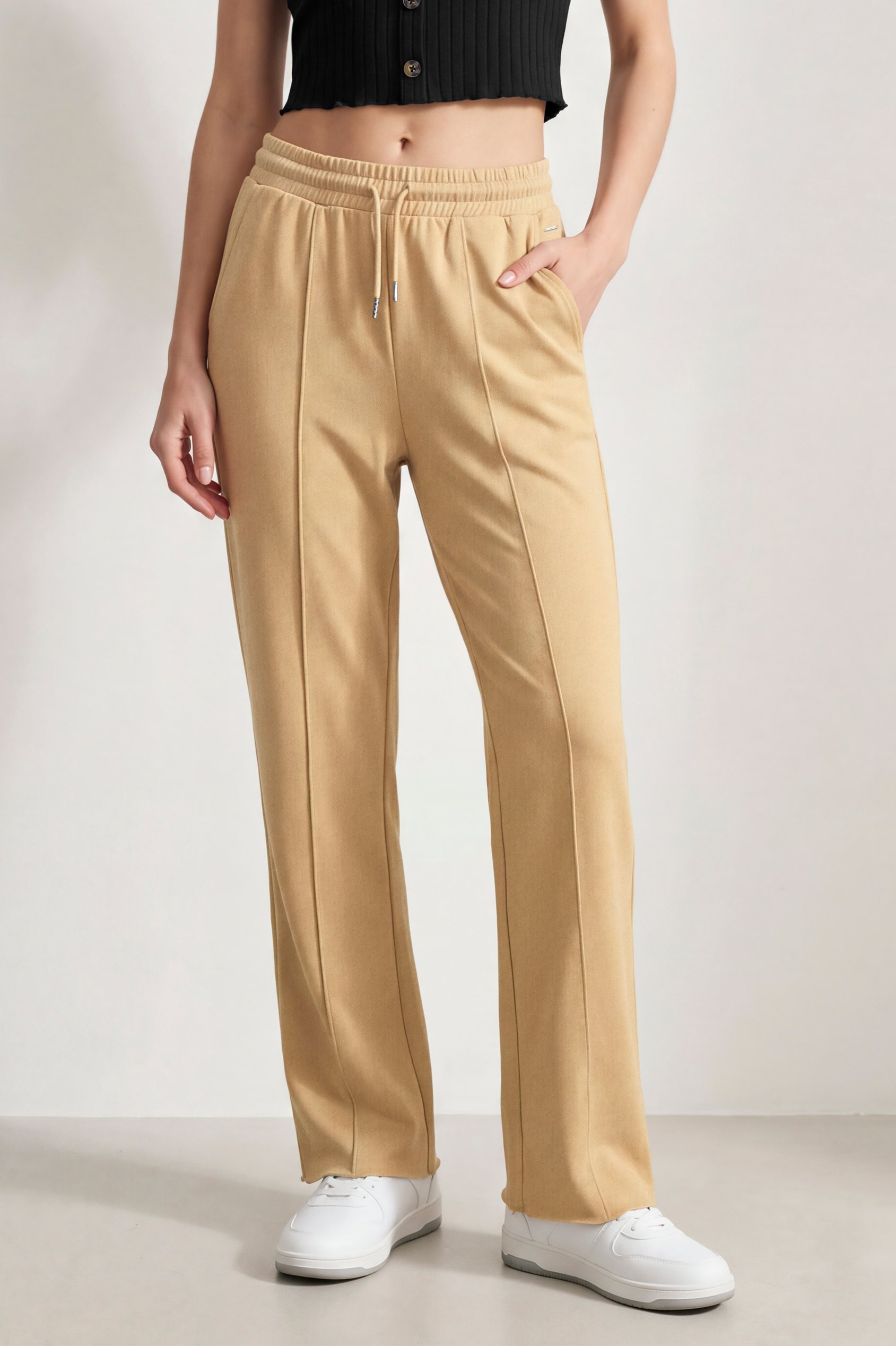 Enorsia Women's Yellow Pin Tuck Jersey Trousers - Uk 10