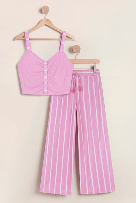 Striped Flare pant with Strappy Top Set