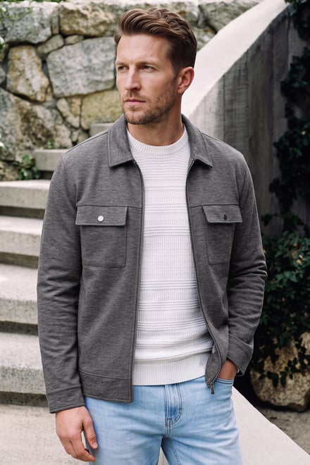 Men's Premium Interlock Zip Through Long Sleeve shirt