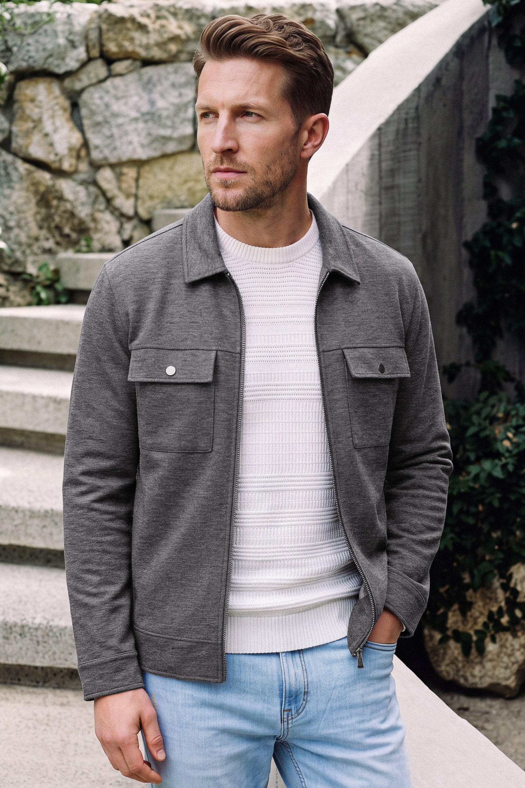 Men's Premium Interlock Zip Through Long Sleeve shirt