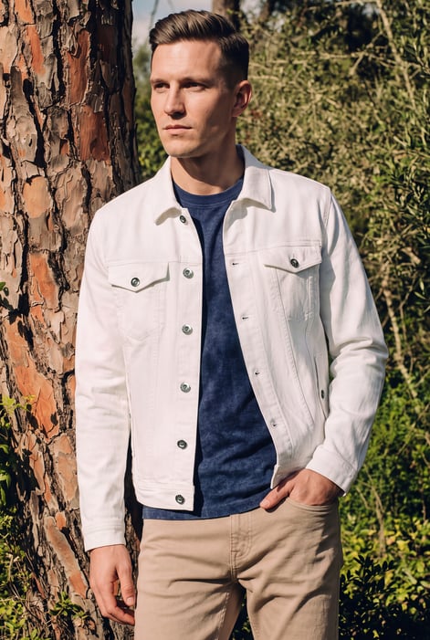 Men's White Denim Trucker Jacket