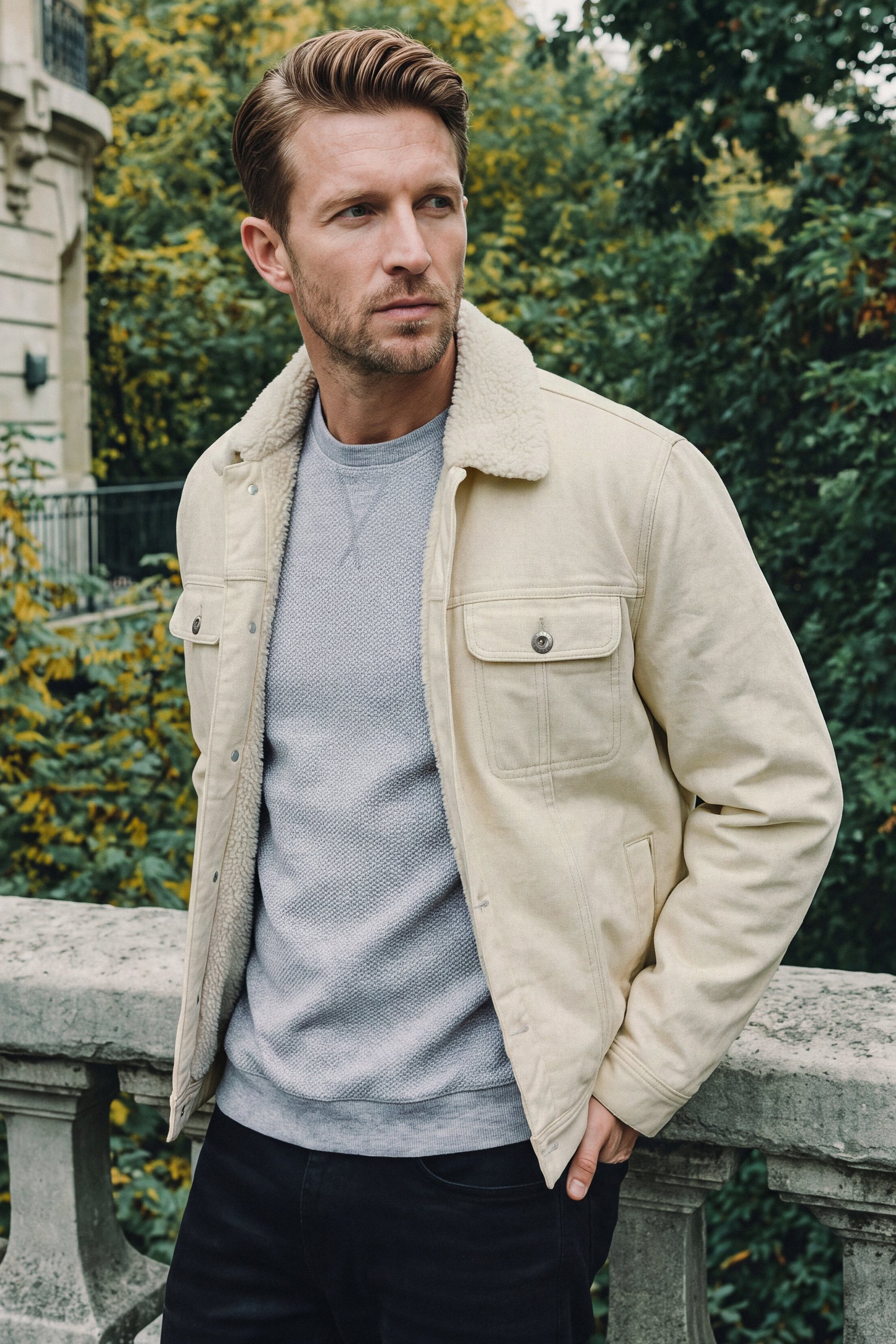 Men's Ecru Neutral  Denim Jacket